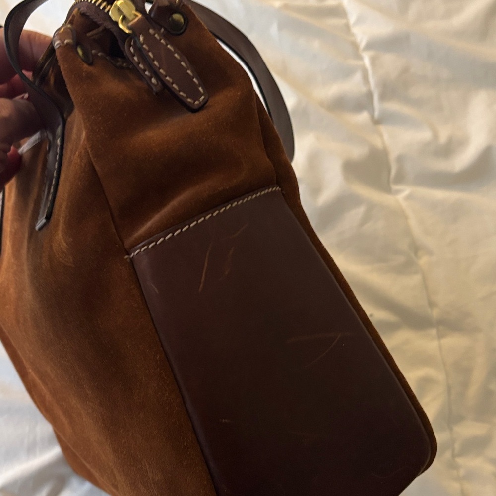 Bloomingdale’s Brown Suede Leather Tote Bag - Picture 4 of 4